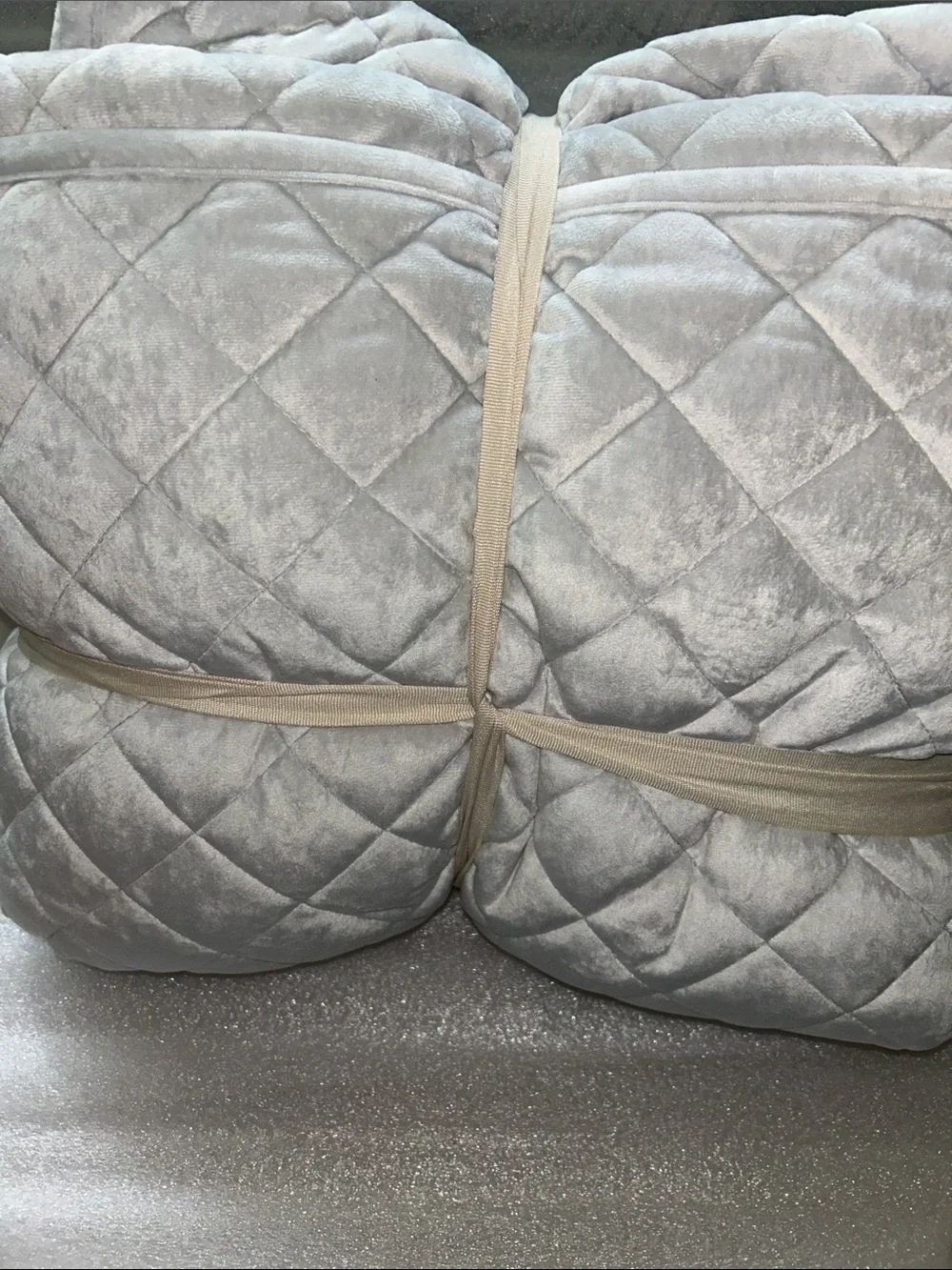 Threshold King Quilted Diamond Stitch Velvet Quilt - Light Gray
